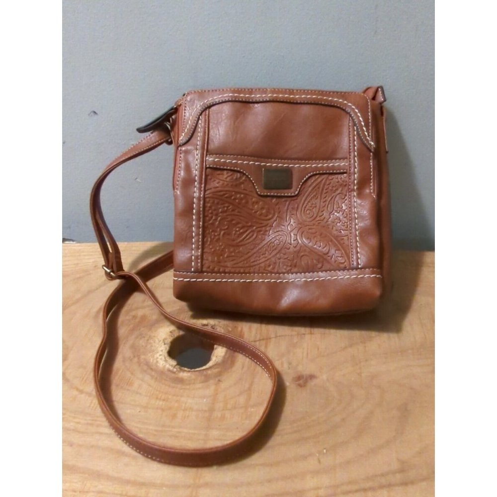 B.O.C. Born Concept Brown Leather Shoulder Strap Bag With Pocketd